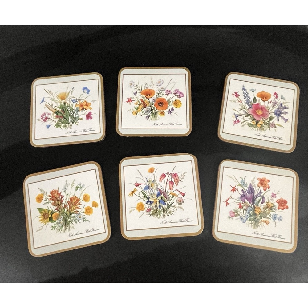 Coasters Pimpernel Made in England Set of 6 Floral Cork Back Vintage